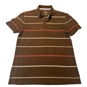 Aeropostale Original Authentic Fit Brown/White/Red Stripe Polo Med Shirt Classic